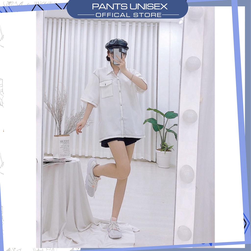 ⚡ Áo Sơ Mi Nam Tay Lỡ Viền Chỉ Nổi Phong Cách Unisex
