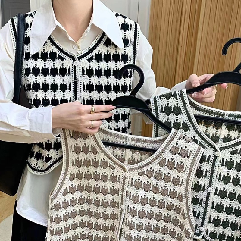 Áo Sweater Dệt Kim Không Tay Phong Cách Thời Trang Vintage Dành Cho Nữ