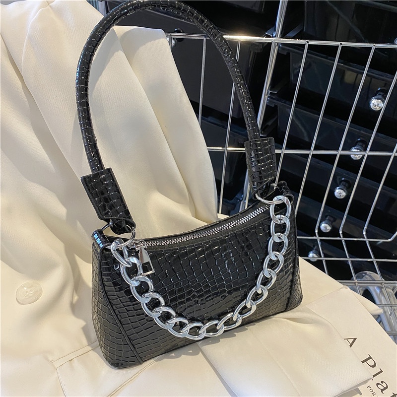 Túi Xách Vân Da Cá Sấu Phối Dây Xích Thời Trang Cao Cấp Cho Nữ