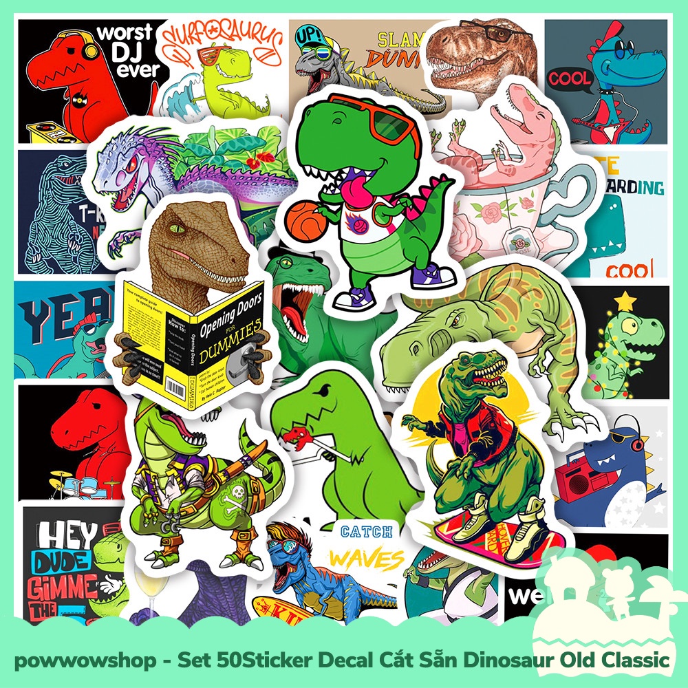 [Sẵn VN - Hỏa Tốc] Set 50 Sticker Mini Decal Dán Trang Trí Vật Dụng Mẫu Khủng Long Cổ Đại Dinosaur Old Classic
