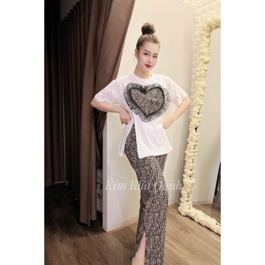 Set bộ mặc nhà họa tiết beo trái tim