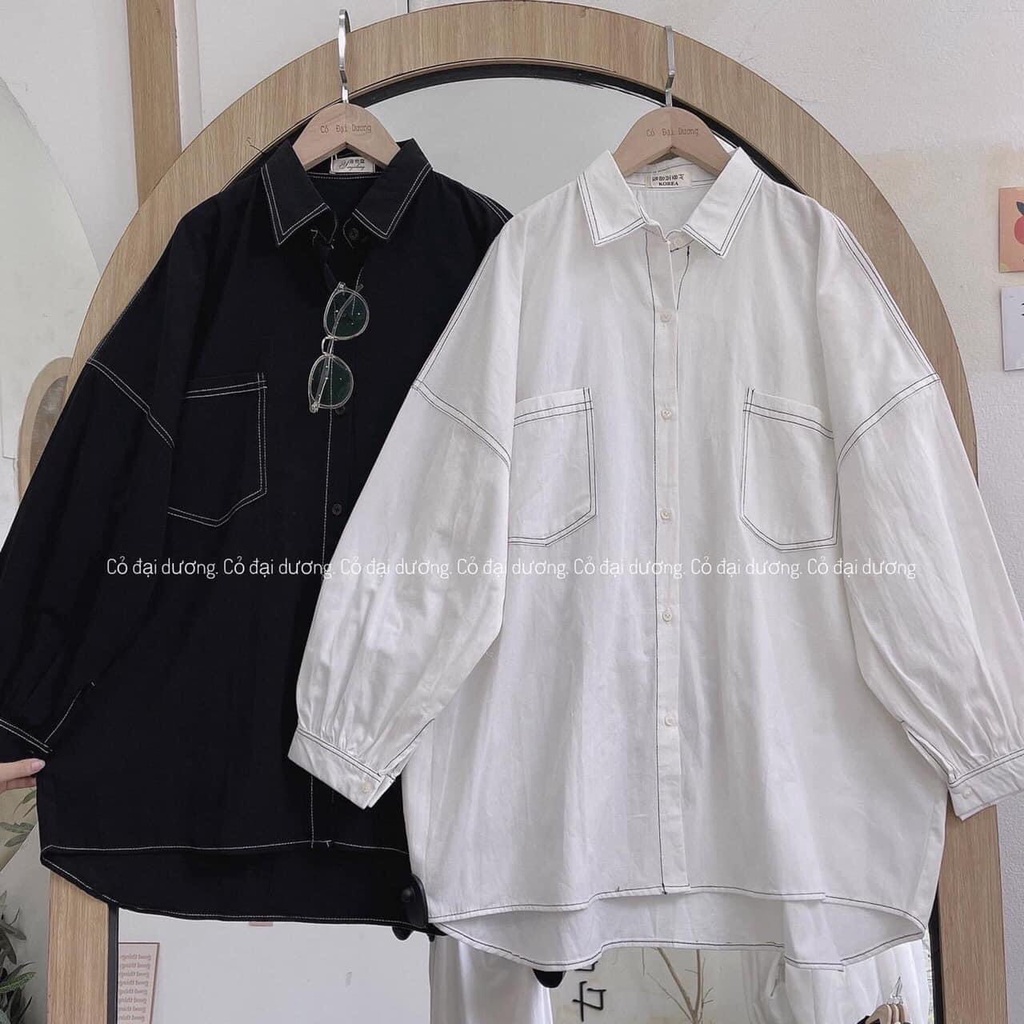 Áo Sơ Mi Viền Chỉ Tay Bồng - Chất liệu Cotton thoàng mát - Thiết kế chỉ nổi cách điệu diện đi chơi, đi học, đi làm