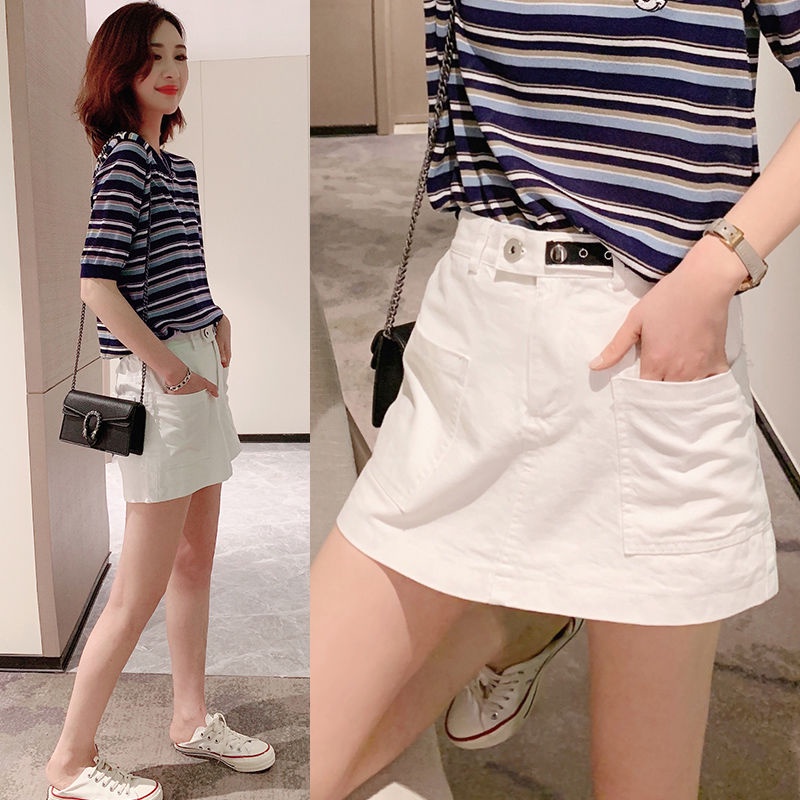 Elastic waist jeans skirt women's European station summer new versatile skirt and trousers loose, thin and wide leg A-shaped casual shorts
