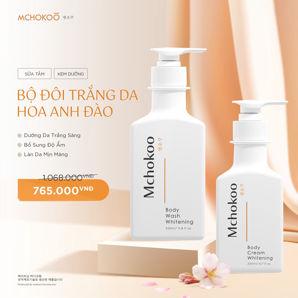 Kem Body Trắng Da Hoa Anh Đào Mchokoo Dưỡng Ẩm, Dưỡng Trắng Da Body, Nâng Tông Cấp Ẩm 200ml