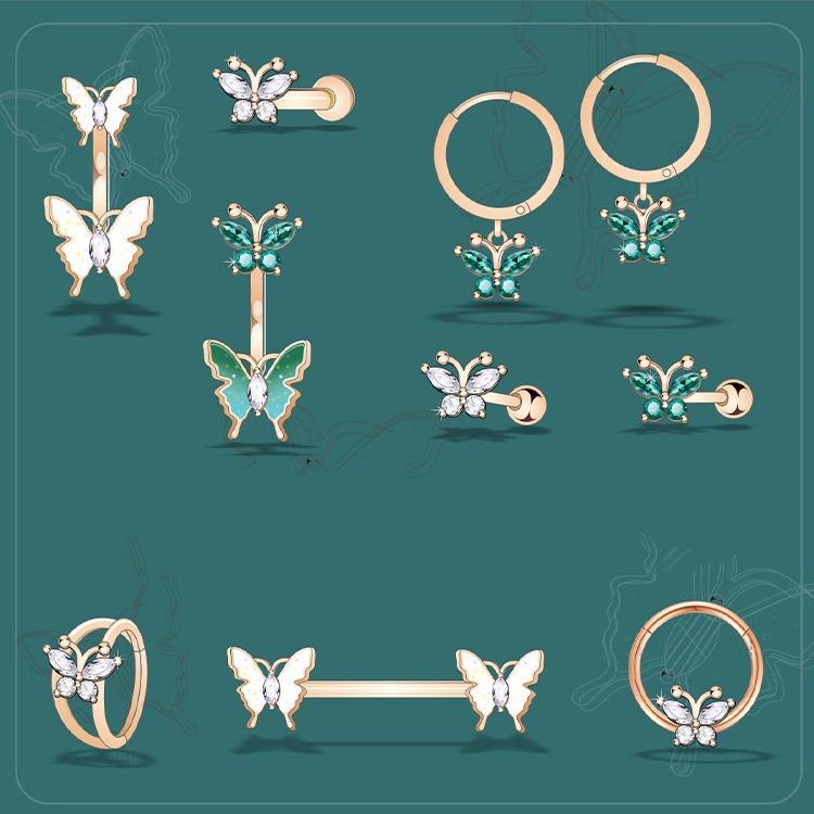 1 Đôi Bông Tai Vòng Hình Bướm Bằng Thép Không Gỉ Đính Đá Zircon Màu Xanh Lá Và Trắng Thời Trang Dành Cho Bạn Nữ