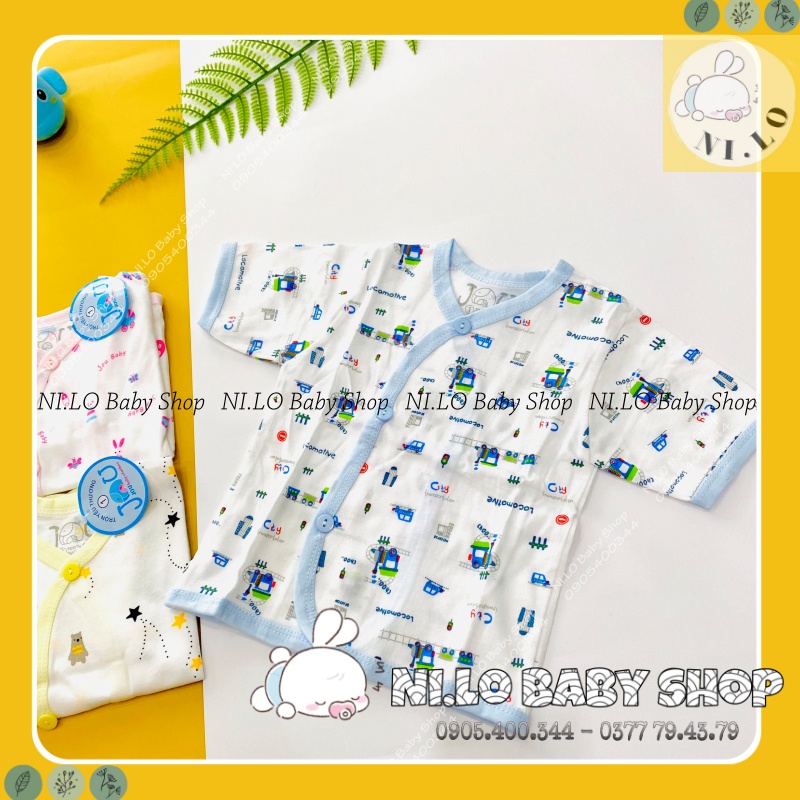 Áo sơ sinh ngắn tay cài xéo Họa Tiết JOU, chất vải cotton 100% cao cấp mềm mịn, thoáng mát {Ảnh thật}