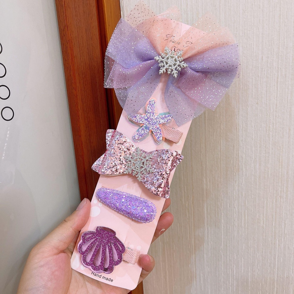 Bộ 5 Kẹp Tóc Nơ / Hoa Ngọt Ngào Thời Trang Cho Bé Gái