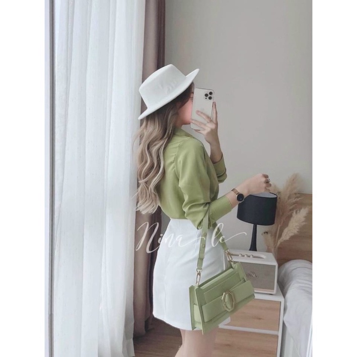 Sét Bộ Áo Sơ Mi Xanh Mix Với Chân Váy Trắng Siêu Thanh Lịch Giản Dị Dành Cho Các Tình Yêu Công Sở nội y xanh