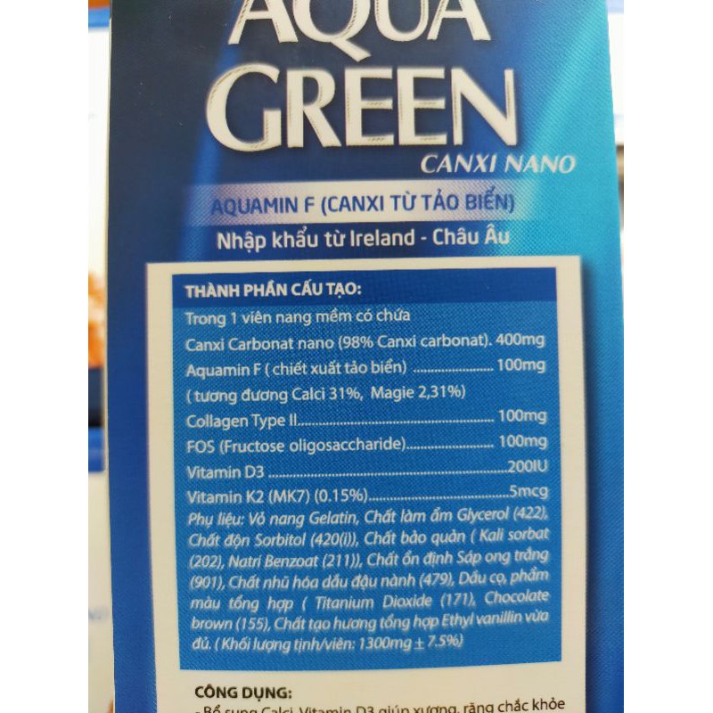 Canxi NANO AQUA GREEN giảm nguy cơ còi xương ở trẻ, giảm loãng xương ở người lớn.