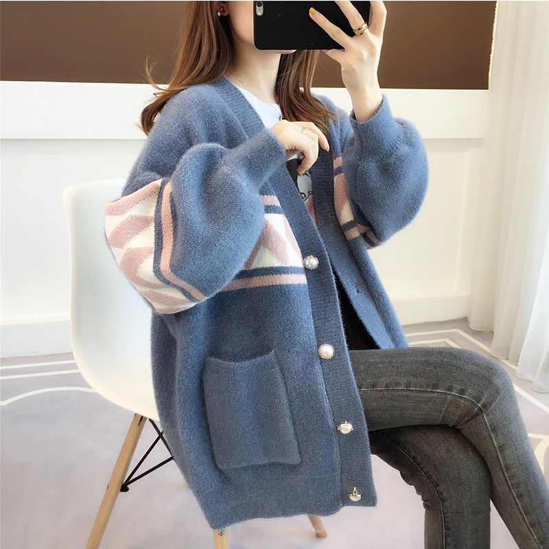 【ZHELIHANGFEI】Áo Cardigan Dệt Kim Tay Dài Cổ Chữ V Dáng Rộng Dễ Phối Đồ
