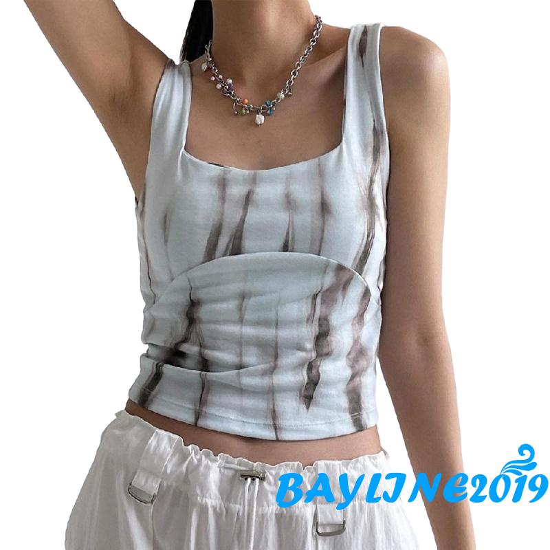 Áo Tank Top Sát Nách Cổ Vuông In Họa Tiết Mực In Phong Cách Đường Phố Thời Trang Mùa Hè Cho Nữ