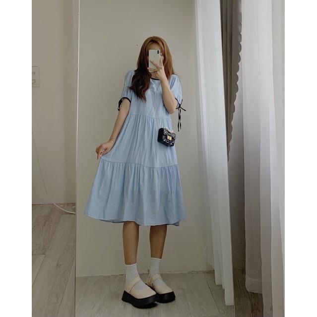 Váy babydoll form rộng vải voan 2 lớp 765