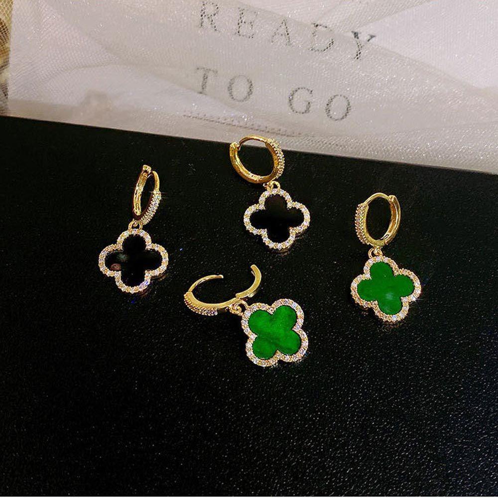 Bông Tai Dạng Vòng Tròn Họa Tiết Cỏ Bốn Lá Thanh Lịch Cho NữKhuyên Tai Dáng Dài Đính Đá Thời Trang Cho Nữ