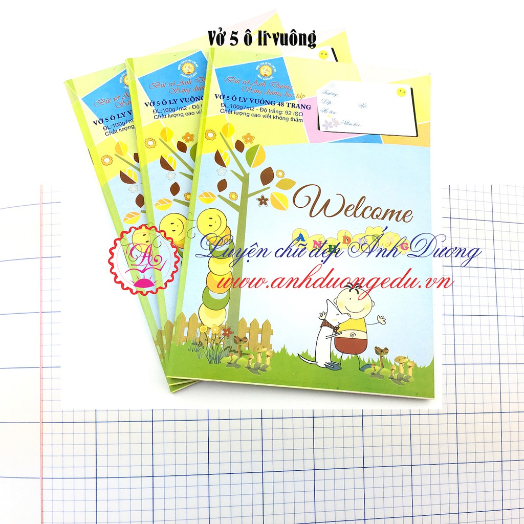 Vở học sinh 5 ô ly vuông Ánh Dương luyện viết chữ đẹp không nhòe không thấm mực cao cấp