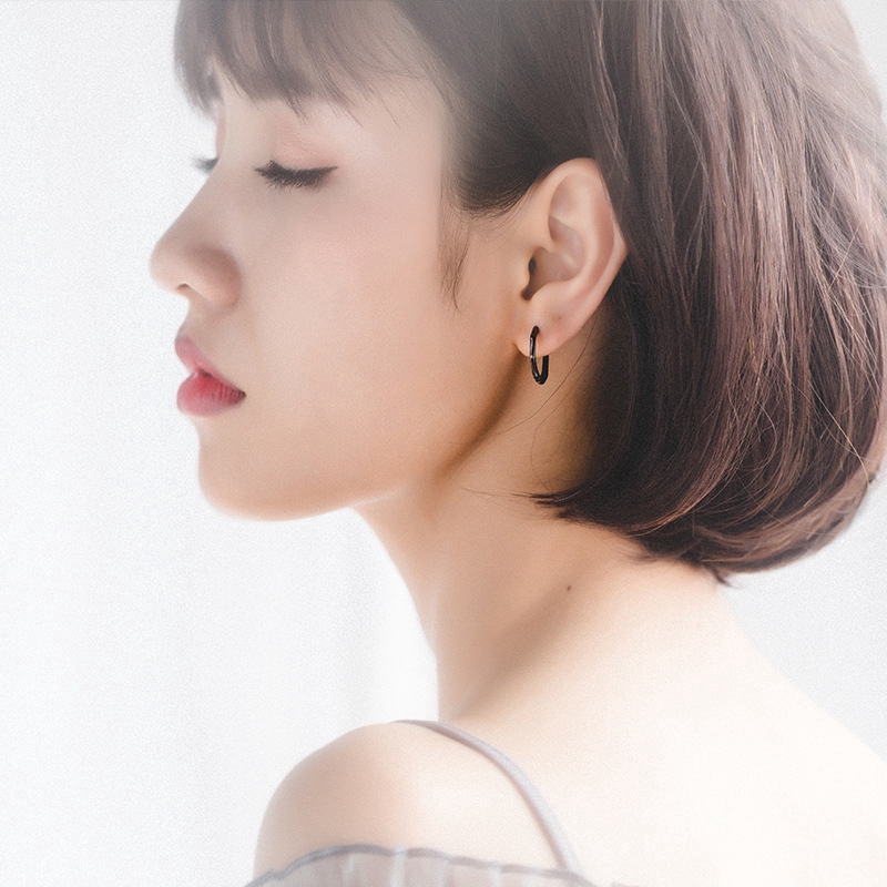 Korean Ladies Silver Earrings / Women Geometric Octagonal Hoop Earrings / Simple Ear Buckle / Students Stud Earrings