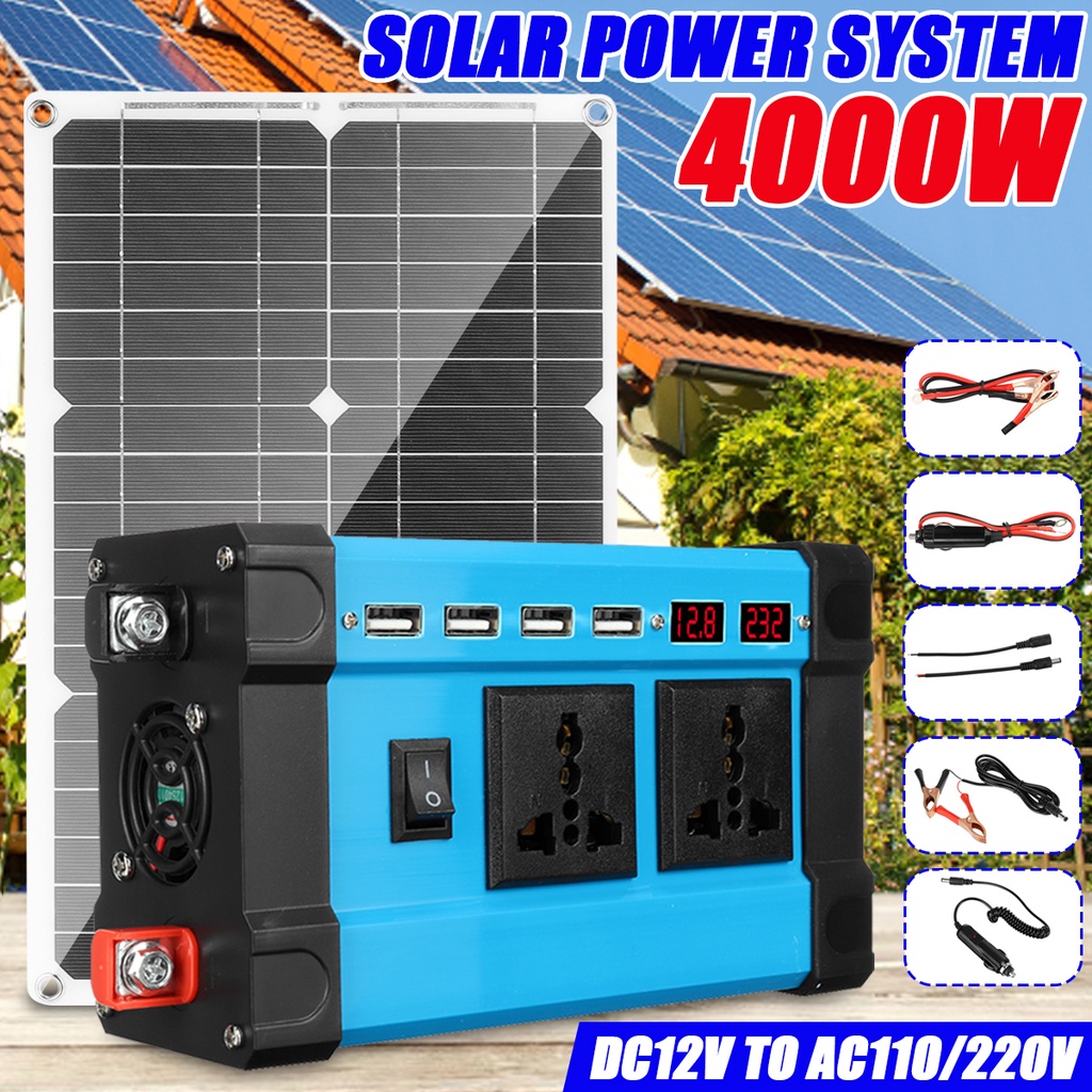 Bộ Chuyển Đổi Năng Lượng Mặt Trời 4000w + Tấm Pin Năng Lượng Mặt Trời dc 12v Sang ac 110v / 220v Cho Xe Hơi