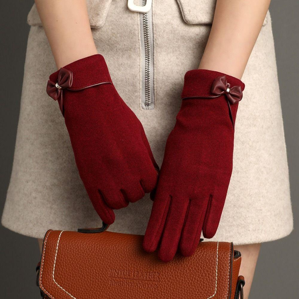 SOMEDAYZL Găng Tay Da Lộn Hở Ngón Đính Nơ Dễ Thương Cho Nữ