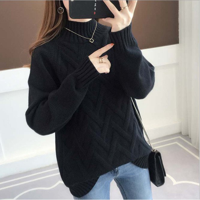 Áo Sweater Dệt Kim Tay Dài Dáng Rộng Chất len Dày Mặc Mùa Thu Đông Cho Nữ