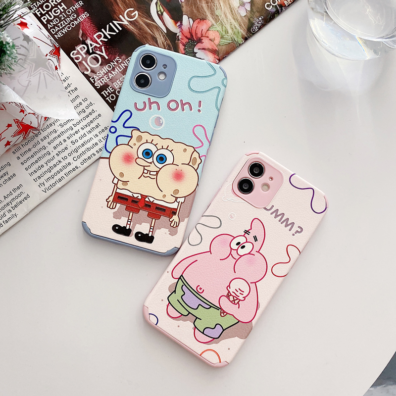 [Hang]Huawei Y9prime 2019 Y9 Y7pro 2019 Nova 5T 7SE Nova3 P30 P40pro Mate 20 30 40pro SpongeBob Leather Shockproof Case