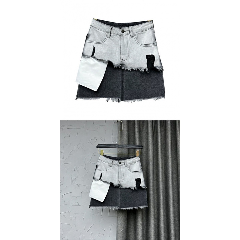 Chân Váy Chữ A Phối Lông Màu Sắc Tương Phản Thời Trang Cho Nữ