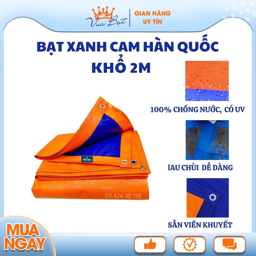Bạt xanh cam che mưa nắng bền đẹp khổ 2m có sẵn viền khuyết - Vua Bat ( Ảnh + video thật )