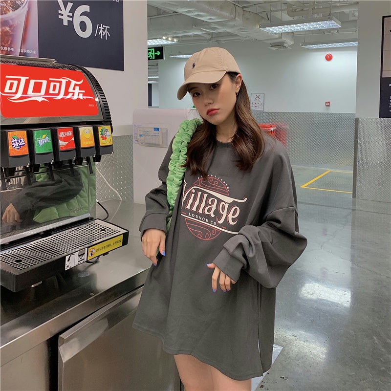 QOEDDV Áo Thun Nữ Dài Tay Cổ Tròn In Hình Phong Cách Hàn Quốc