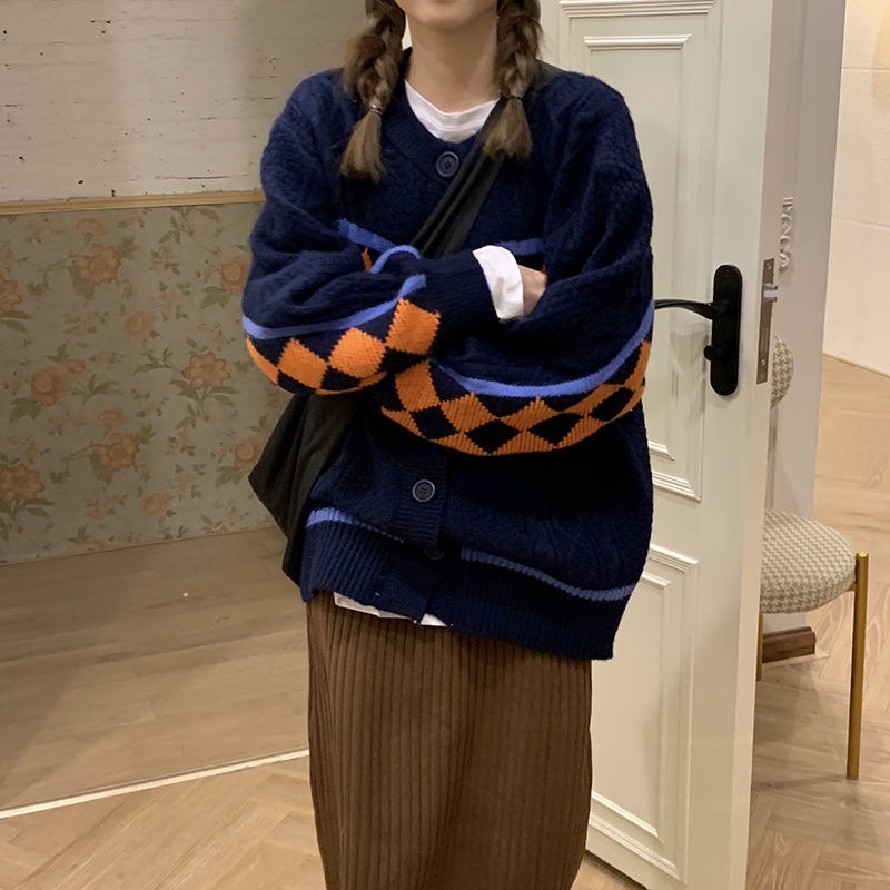 Áo khoác cardigan dệt kim tay dài dáng rộng phong cách Nhật Bản thiết kế thời trang thu đông mới