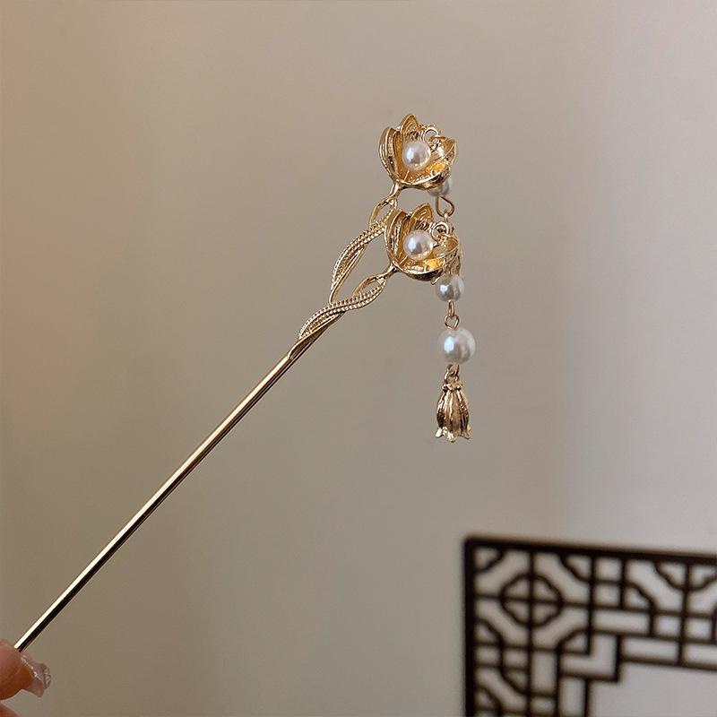 PVN50555 Trâm Cài Tóc Hình Hoa Lan Đính Ngọc Trai Giả Bằng Kim Loại Kiểu Hán Phục Trung Hoa Dễ Thương Giá Rẻ