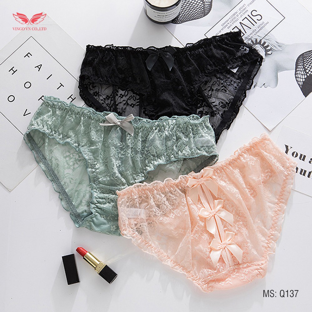 VINGO Quần Lót Ren Bèo 3 Nơ Đáy Lót Cotton Q137 VNGO