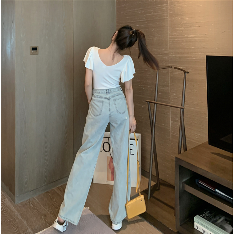 Áo thun gân dáng ôm cổ chữ V quyến rũ