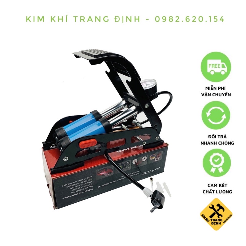 Bơm Đạp Chân Đa Năng Mini Cho Ô Tô Xe Máy 2 Xilanh, Bơm 2 Ống Tiện Lợi