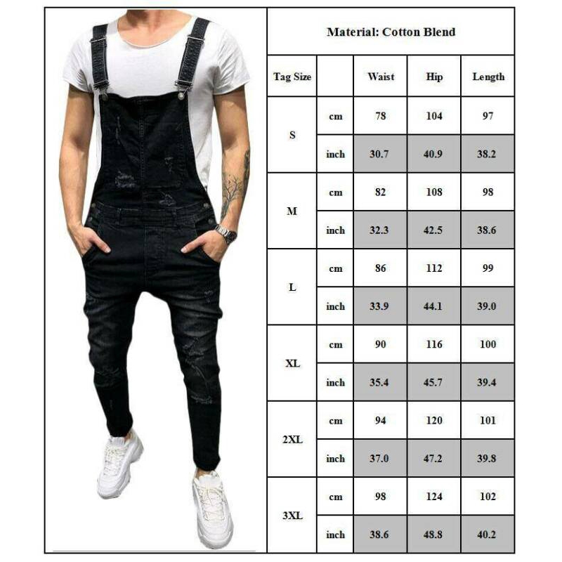 Quần yếm denim phối rách cá tính cho nam