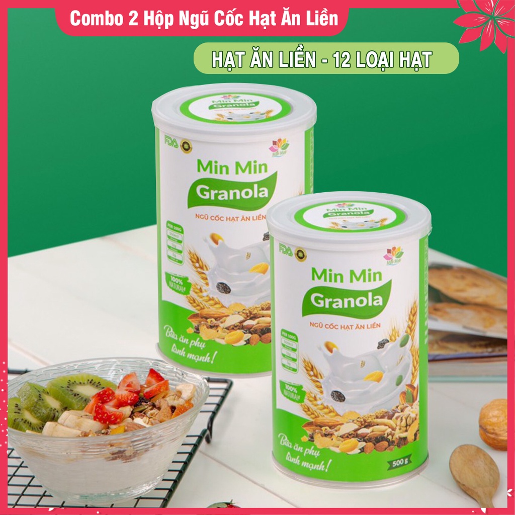 Combo 2 Hộp Ngũ Cốc Nguyên Hạt Ăn Liền Cao Cấp Hộp 500gr MinMin -  Chuẩn Granola Min Min