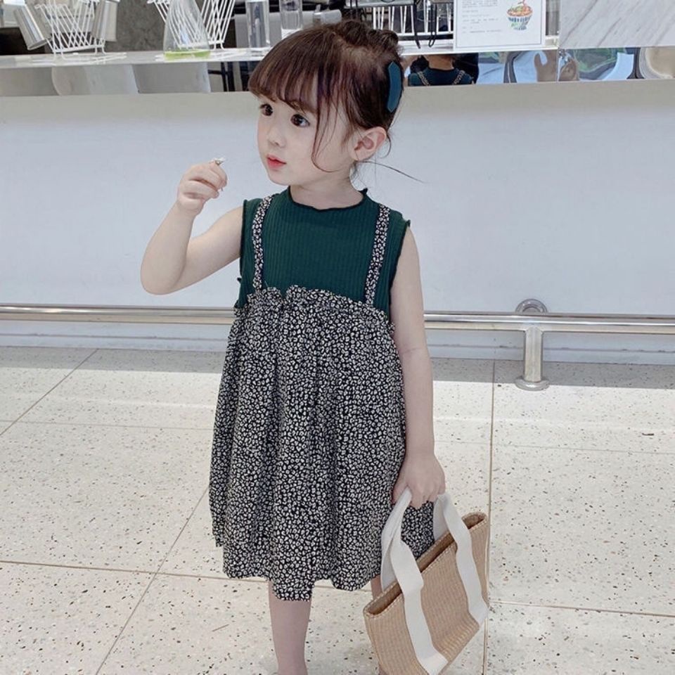Đầm hai mảnh không tay in hoa kiểu dáng thời trang mùa hè đáng yêu cho bé