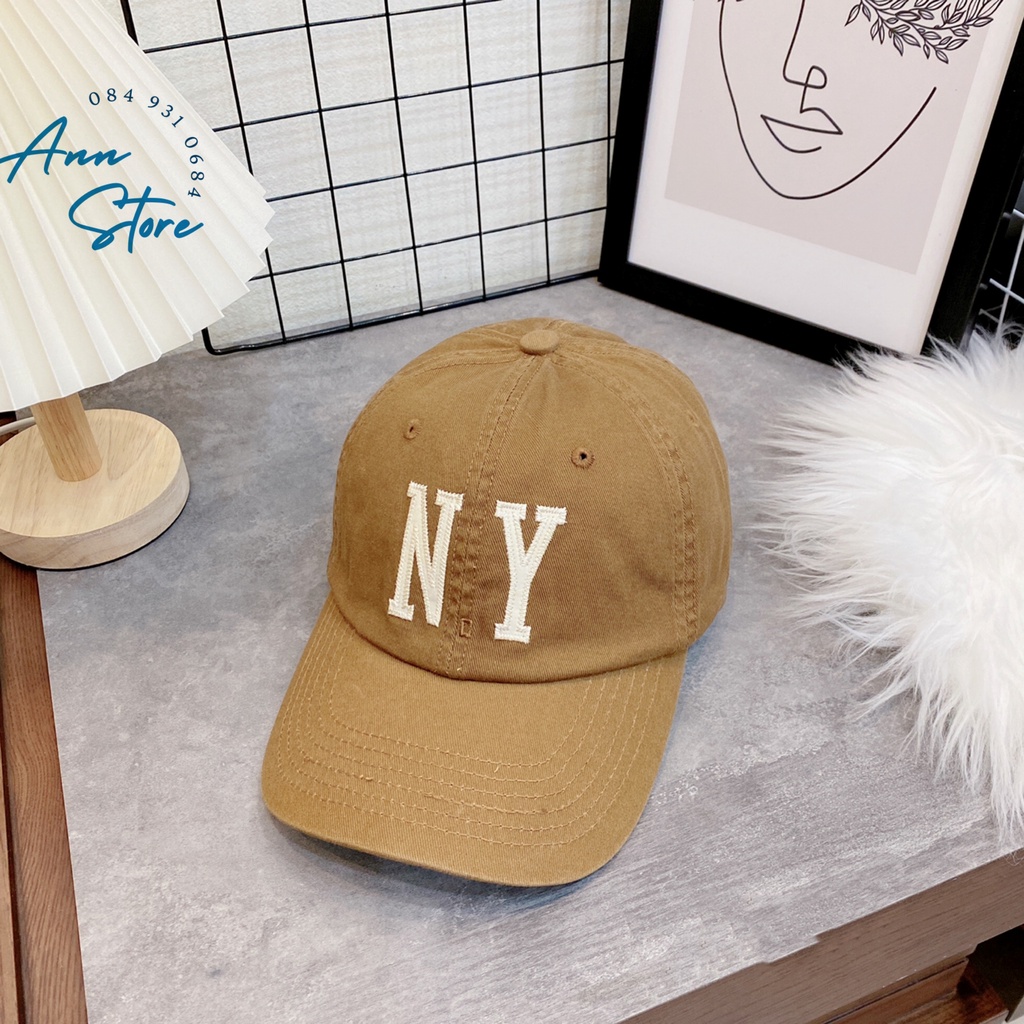 Mũ lưỡi trai NY mới, logo thêu nổi bật, chất liệu Kaki cotton 100%, sẵn 5 màu Đen - Nâu - Ghi - Be - Trắng y hình