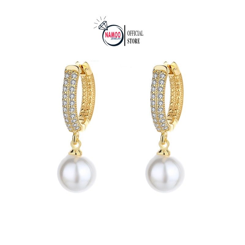 Hoa Tai Ngọc Trai Nhân Tạo Nữ, Khuyên Tai Mạ Vàng T568 Namoo Jewelry