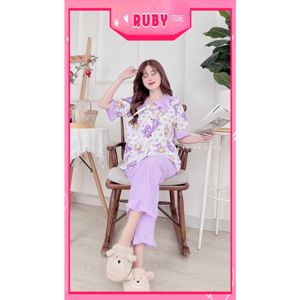 Đồ bộ tiểu thư cho nữ mặc nhà chất kate mềm mát in hình gấu hoạt hình dễ thương DBKIHTN79