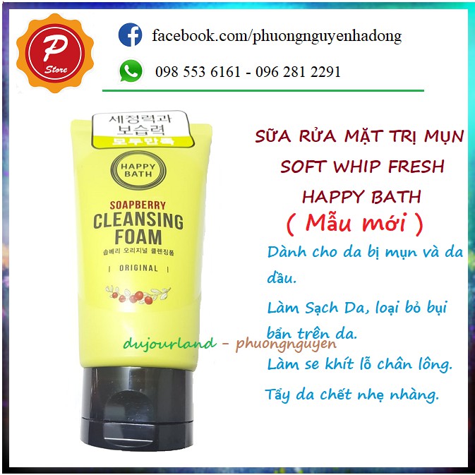 Sữa Rửa Mặt Soapberry Soft Whip Cleansing Foam Happy Bath Fresh 150g