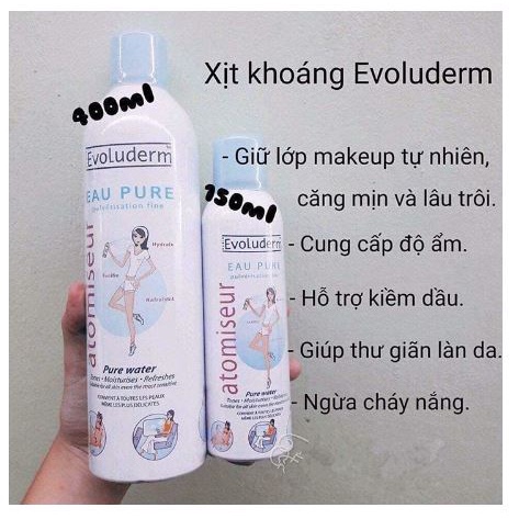 Xịt khoáng Cấp Ẩm Dưỡng Da Evoluderm 150ml-400ml