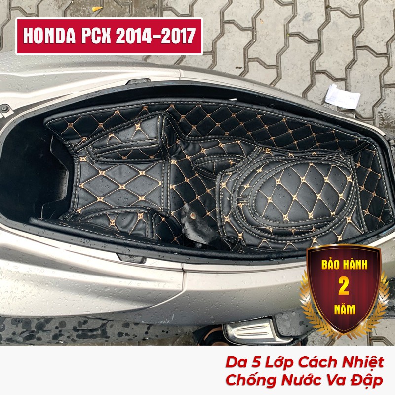 Lót cốp da 5 lớp xe HONDA PCX 2014-2017 (Đen Chỉ Vàng Đồng) - cách nhiệt bảo hành 2 năm