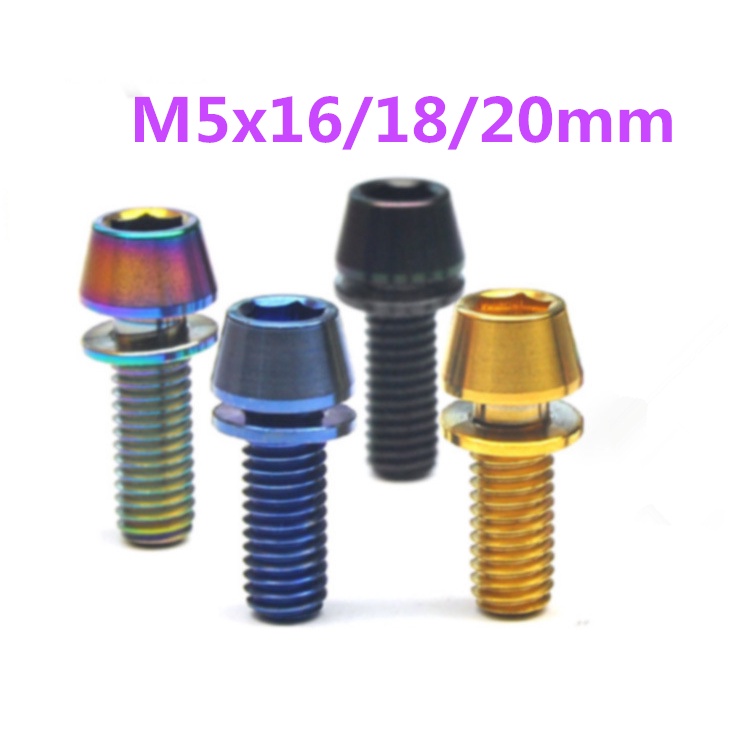 Bộ Bu Lông Ốc Vít M5 X 16mm M5*18 M5x20 Bằng Titan Màu Xanh Dương Đen Vàng Kèm Vòng Đệm Cho Xe Đạp
