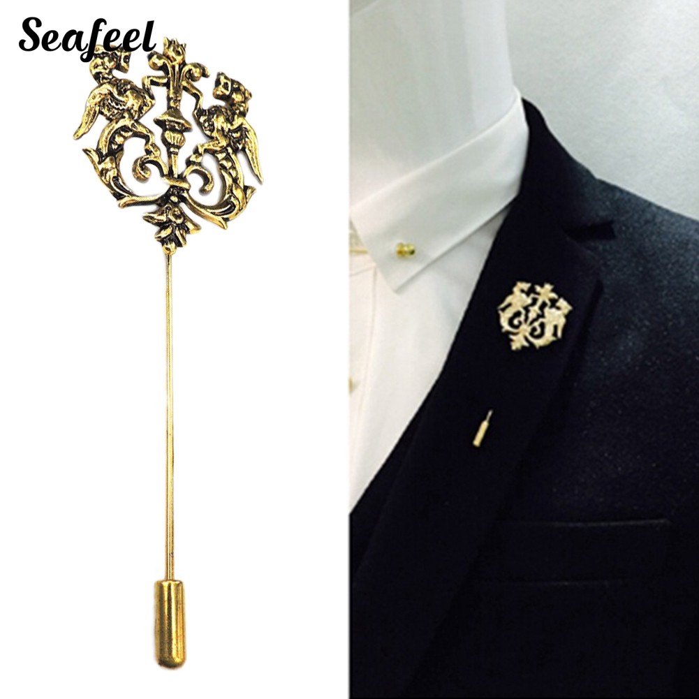 SF ✥Vintage Men Hollow Double Lion Brooch Pin Lapel Clip Party Jewelry Gift