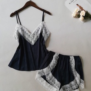 Đồ bộ ngủ lụa phối ren 2 dây cao cấp