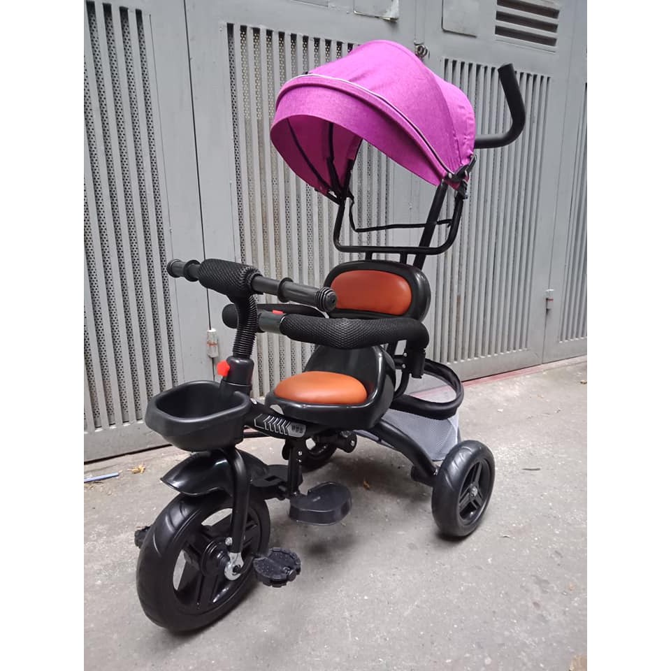 Xe đạp 3 bánh mái che ghế da cao cấp cho bé