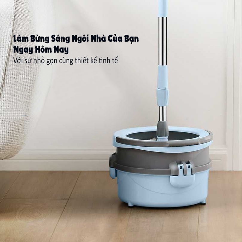 Cây lau nhà tự vắt thông minh 360 độ MINMOP M20 VIETLAND, Bộ lau sàn nhà lồng vắt inox 304 nhỏ gọn cao cấp