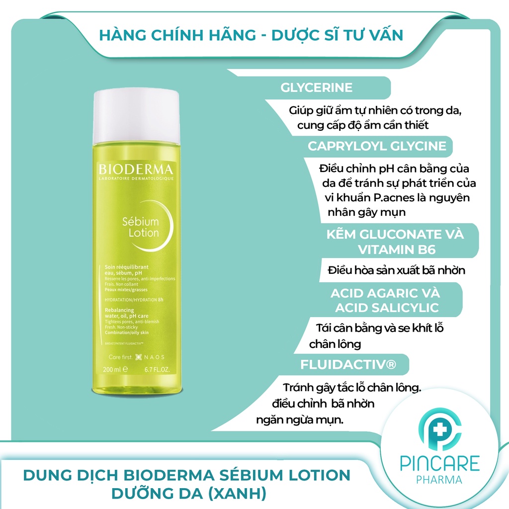 Dung Dịch Bioderma Sébium Lotion Dưỡng Da (xanh) 200ml - Hàng chính hãng - Nhà thuốc PinCare