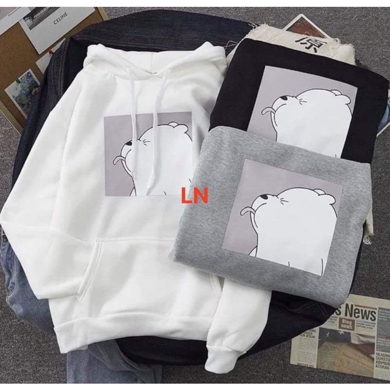 Áo hoodie gấu trắng ô vuông LN11