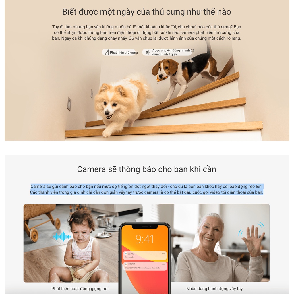 Camera xoay 360 độ Ezviz C6 phiên bản 2K, camera wifi trong nhà độ nét cao, nhận diện cử chỉ, wifi 2 băng tần