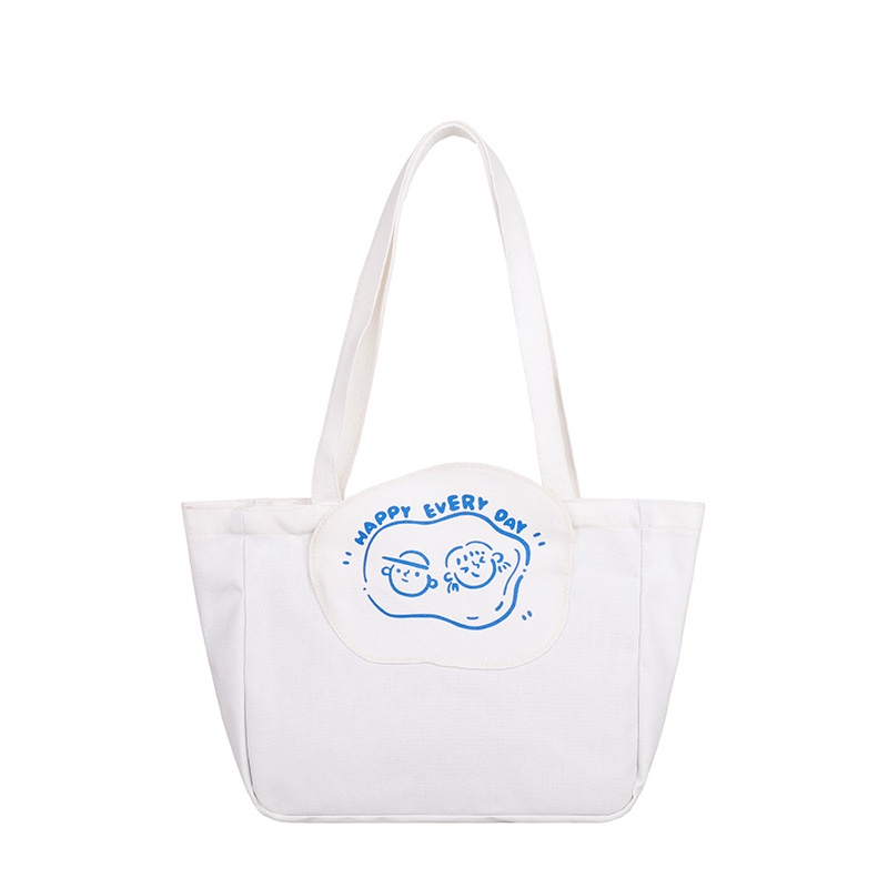 Túi tote đeo vai bằng vải canvas mềm màu trơn in họa tiết phong cách phương Tây mới cho nữ