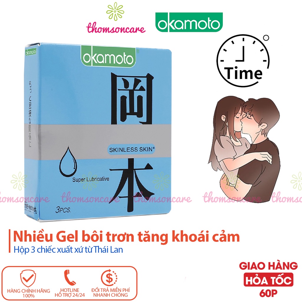 Bao cao su siêu mỏng Okamoto nhiều gel bôi trơn  - Đủ loại hương dâu, cam, vani - bcs 3 chiếc - Che tên khi giao hàng